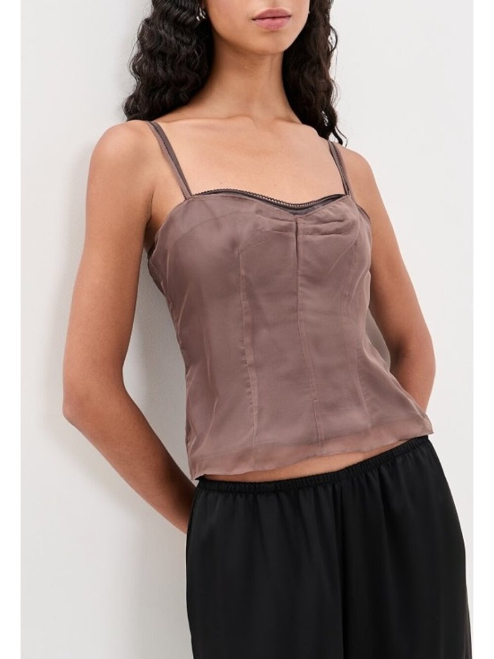 Reformation Fifer Top Smoke Brown Shell Cami Lightweight Sweetheart Neck Size 12